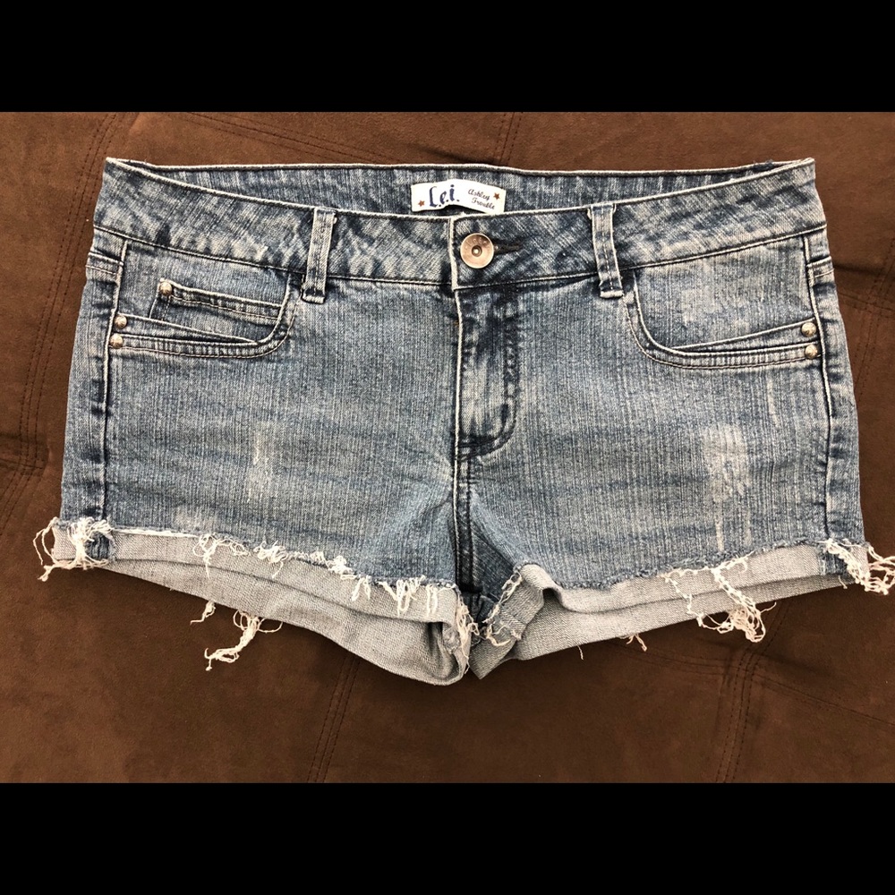 Lei blue ripped booty shorts juniors size 13